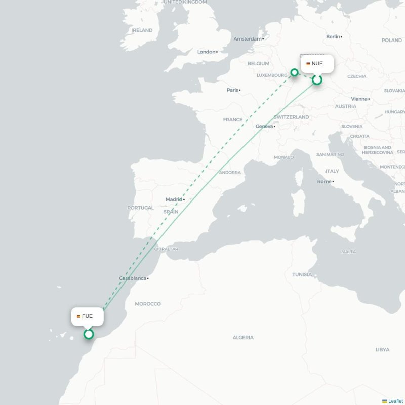 NUE - FUE route map
