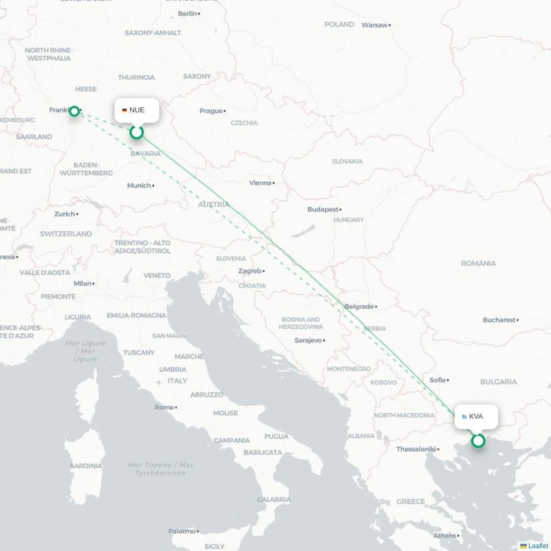NUE - KVA route map