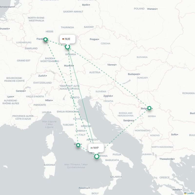 NUE - NAP route map