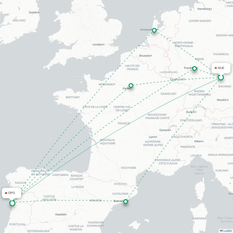 NUE - OPO route map
