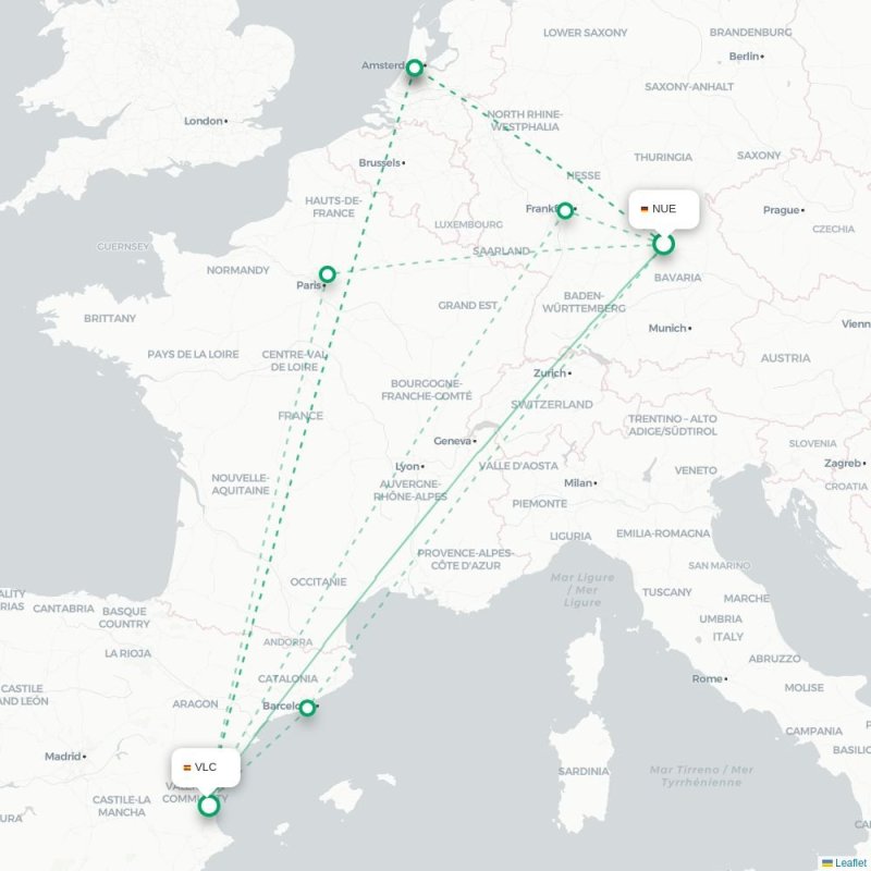 NUE - VLC route map
