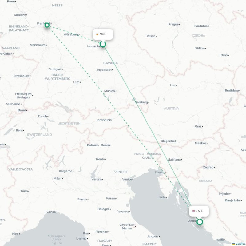 NUE - ZAD route map
