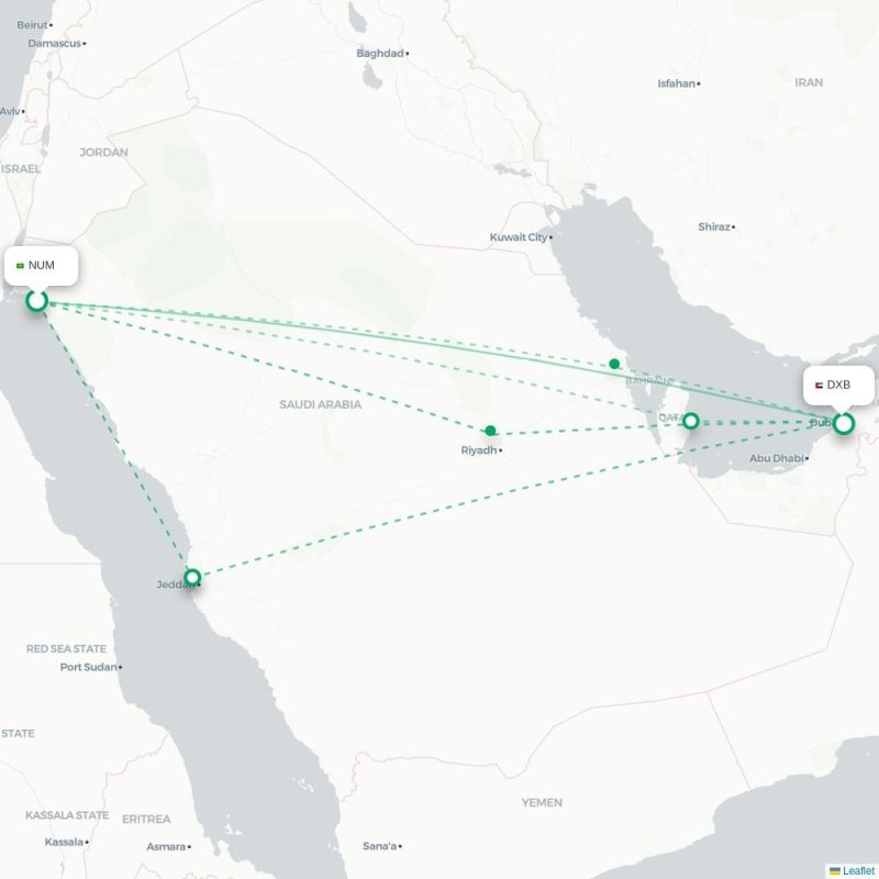 NUM - DXB route map