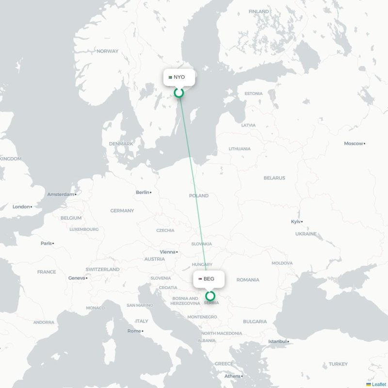 NYO - BEG route map