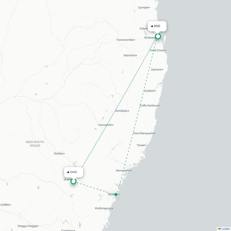 OAG - BNE route map