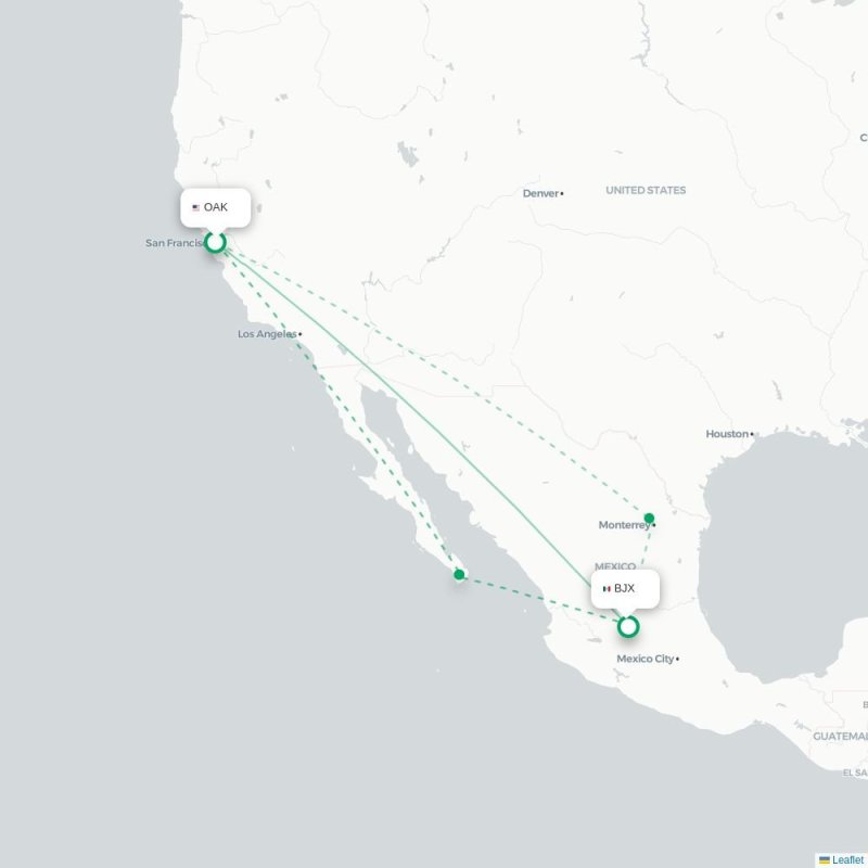 OAK - BJX route map