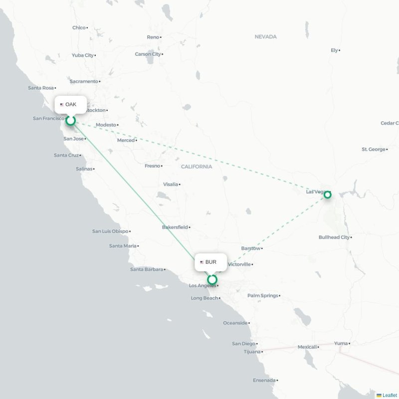 OAK - BUR route map