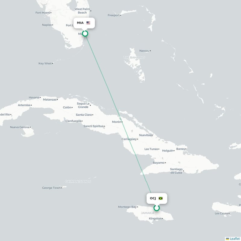 Route map Ocho Rios  OCJ airport