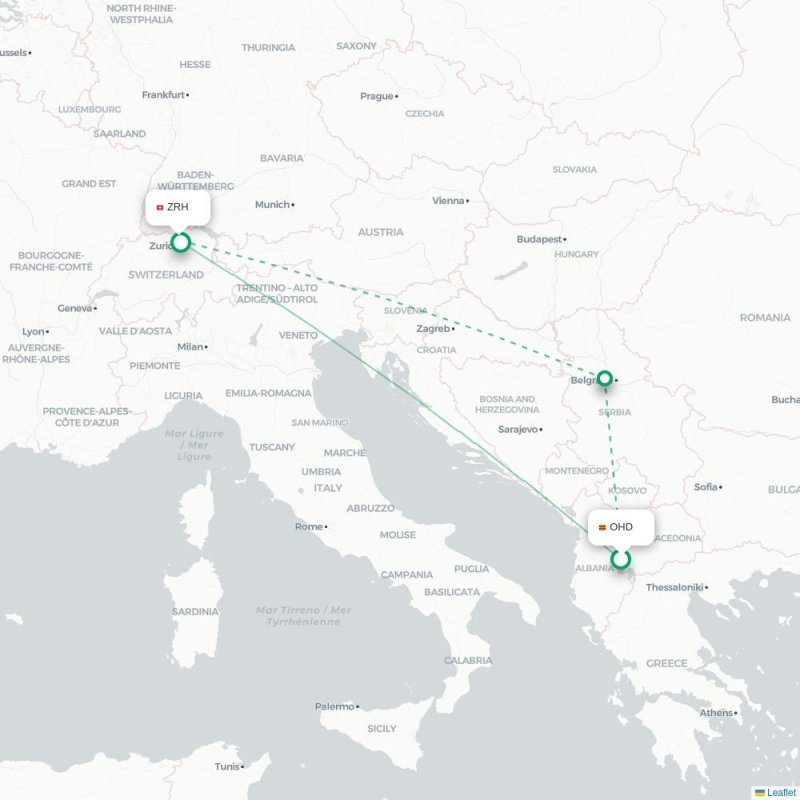 OHD - ZRH route map