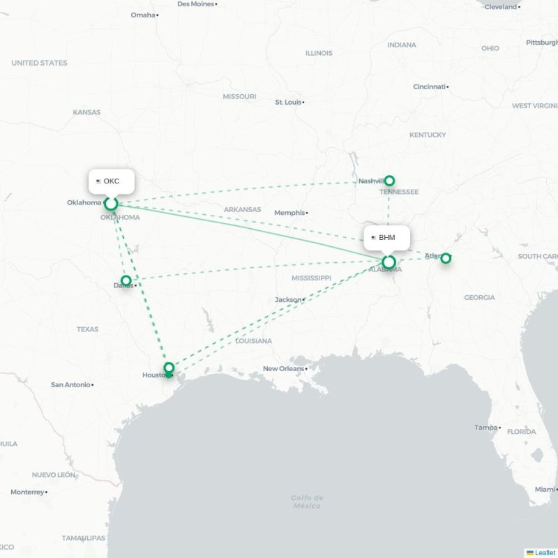 OKC - BHM route map