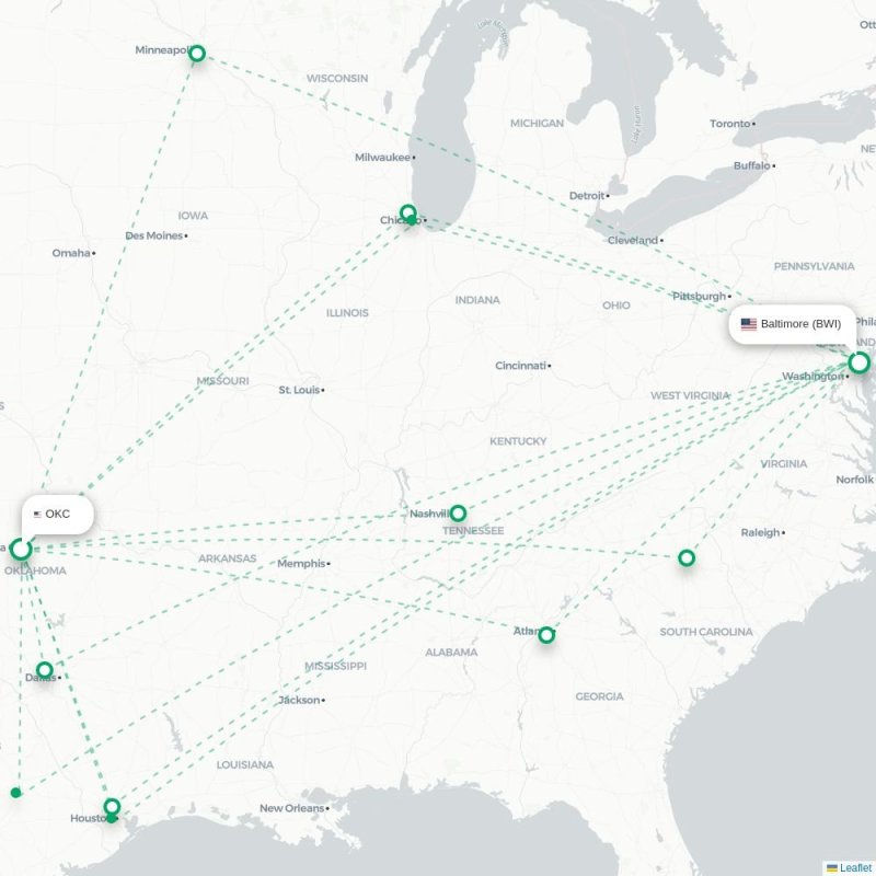 OKC - BWI route map