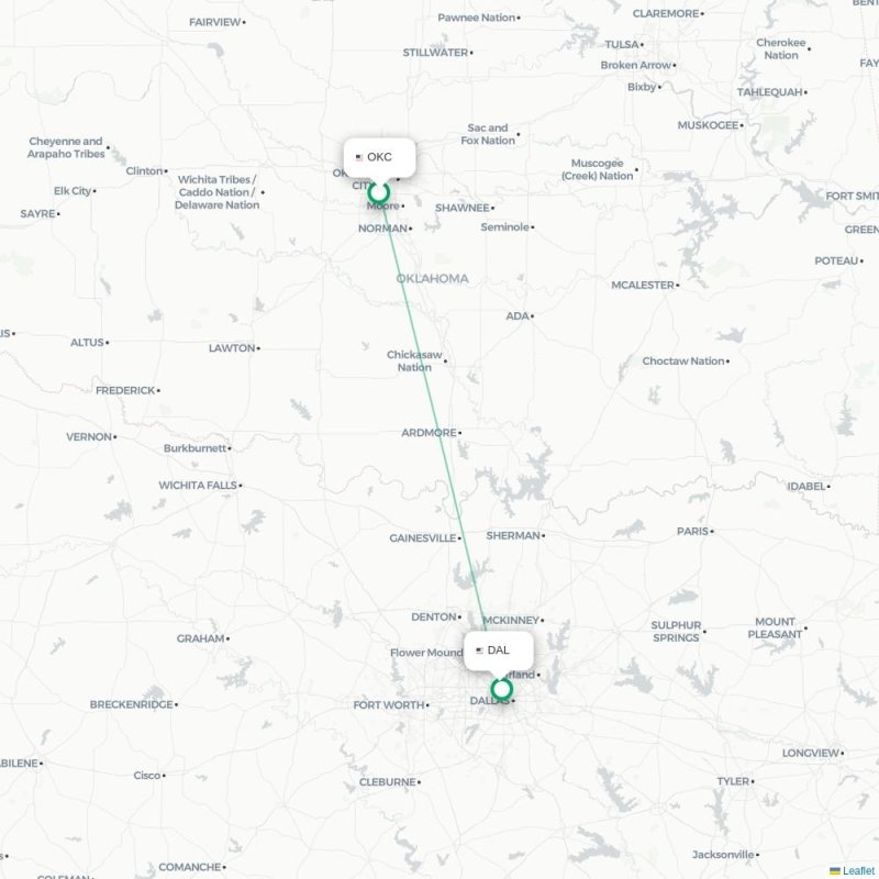 OKC - DAL route map