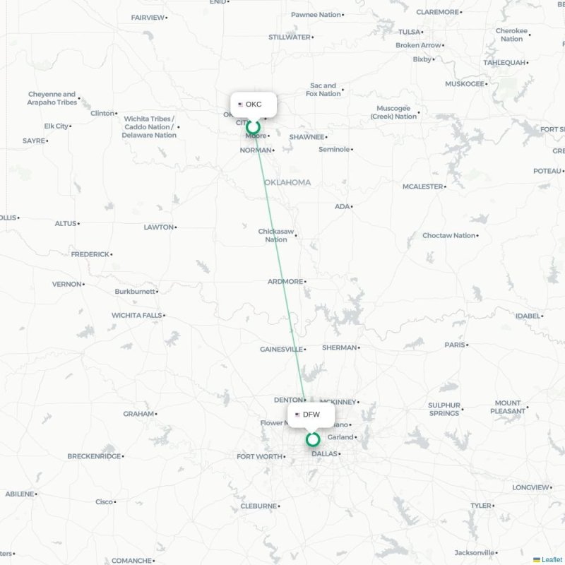 OKC - DFW route map