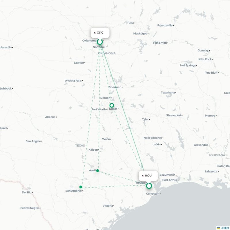 OKC - HOU route map