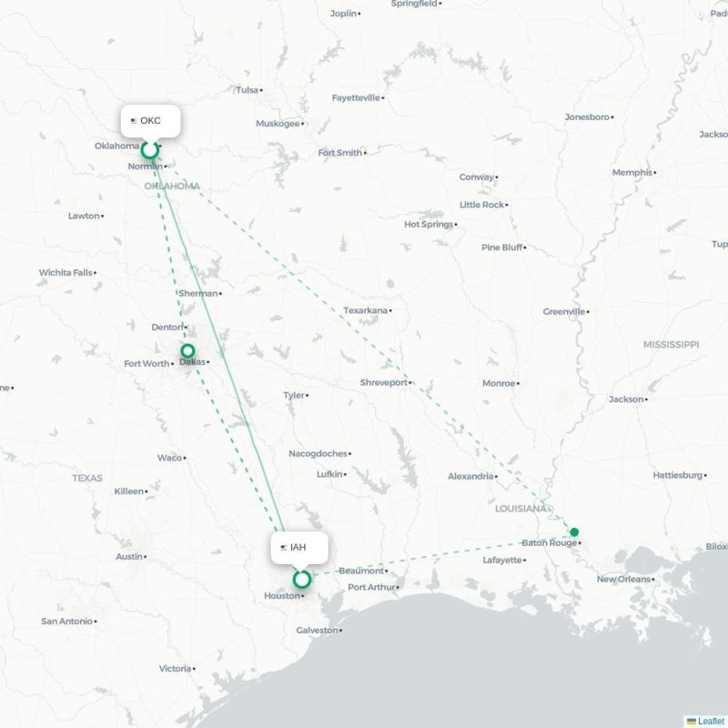 OKC - IAH route map