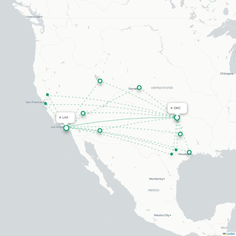OKC - LAX route map