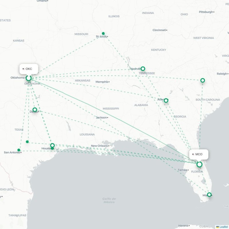 OKC - MCO route map