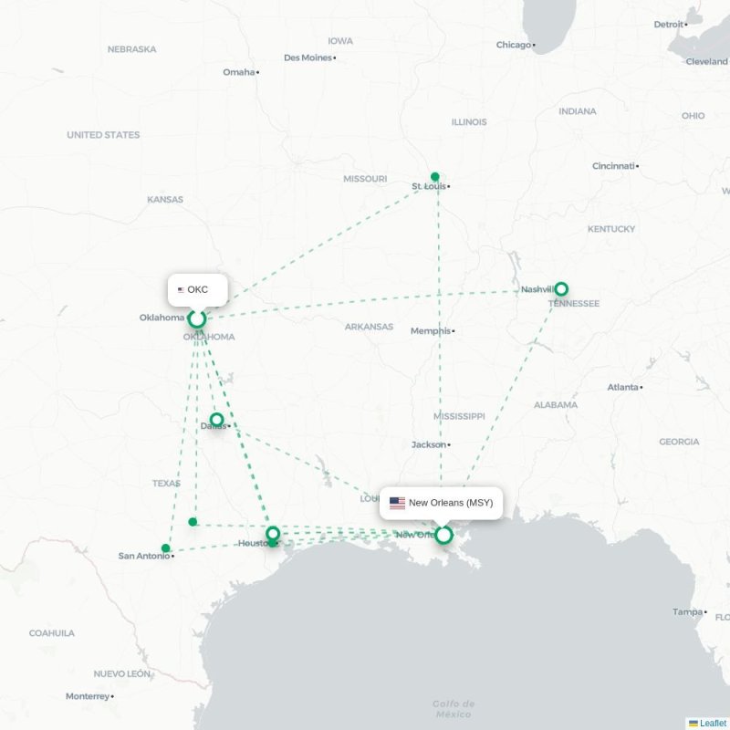 OKC - MSY route map