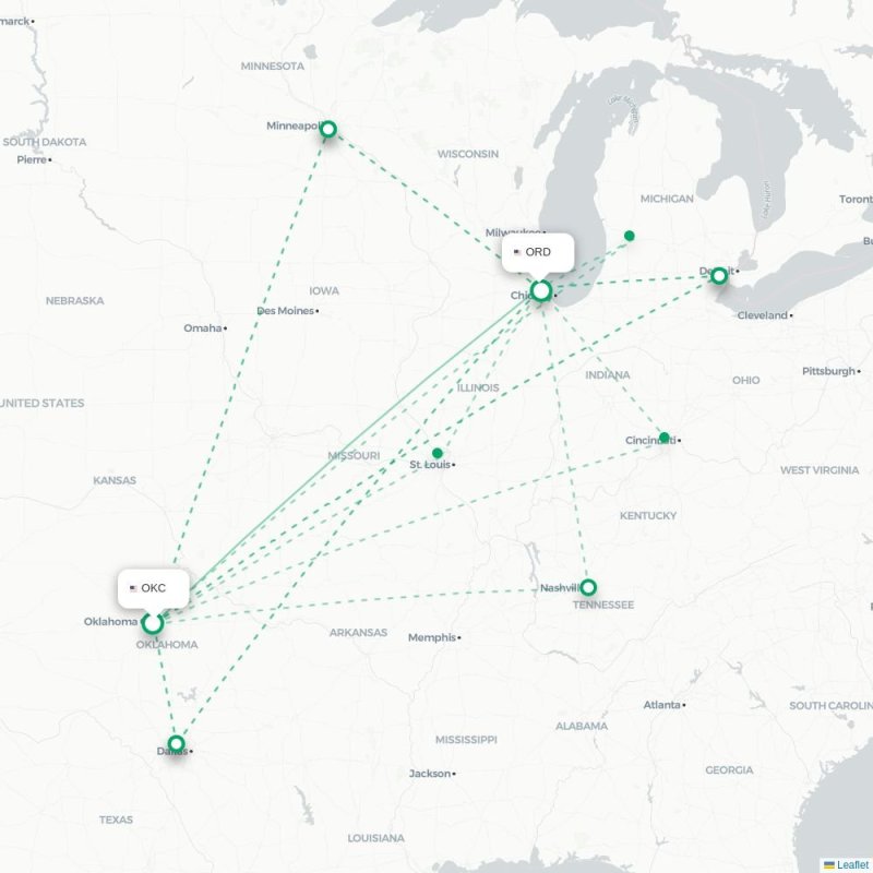 OKC - ORD route map