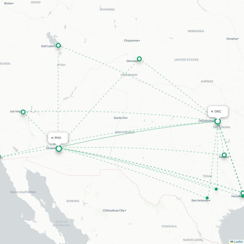 OKC - PHX route map