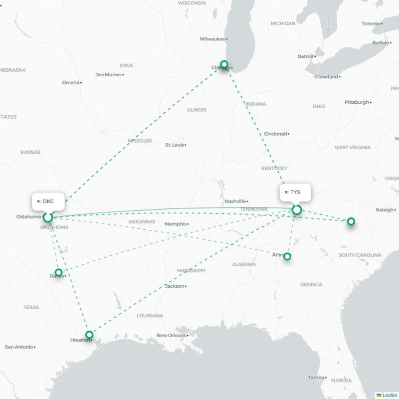 OKC - TYS route map