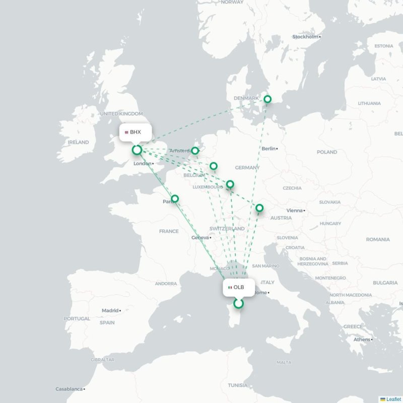 OLB - BHX route map