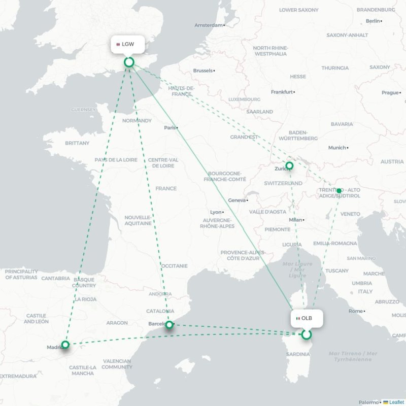 OLB - LGW route map