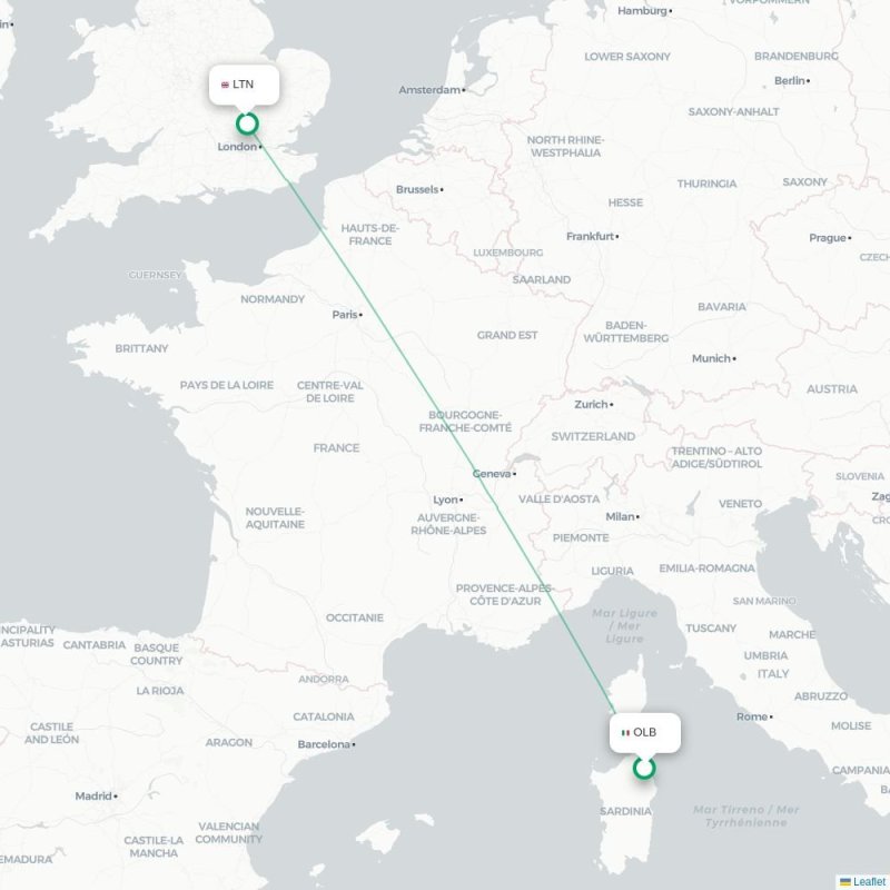 OLB - LTN route map