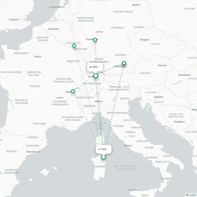 OLB - ZRH route map