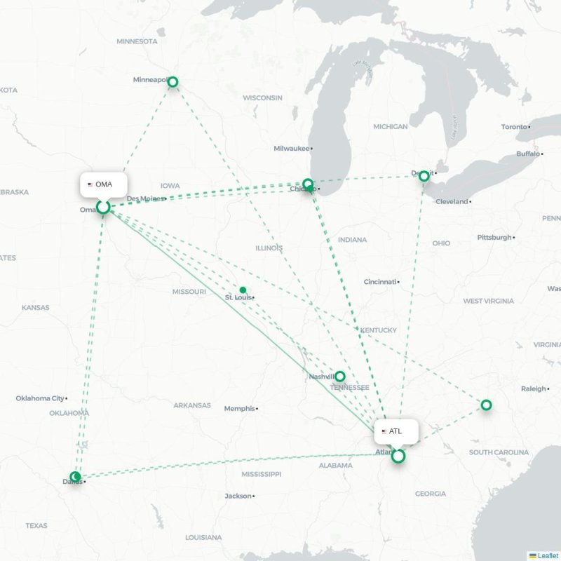 OMA - ATL route map