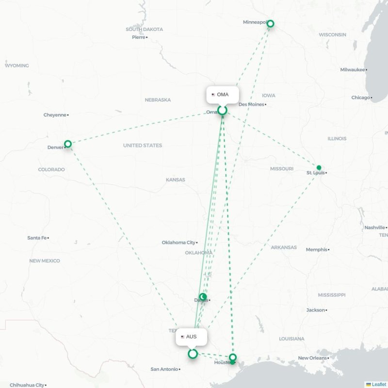 OMA - AUS route map