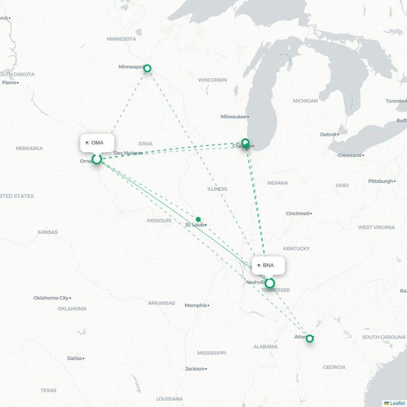 OMA - BNA route map