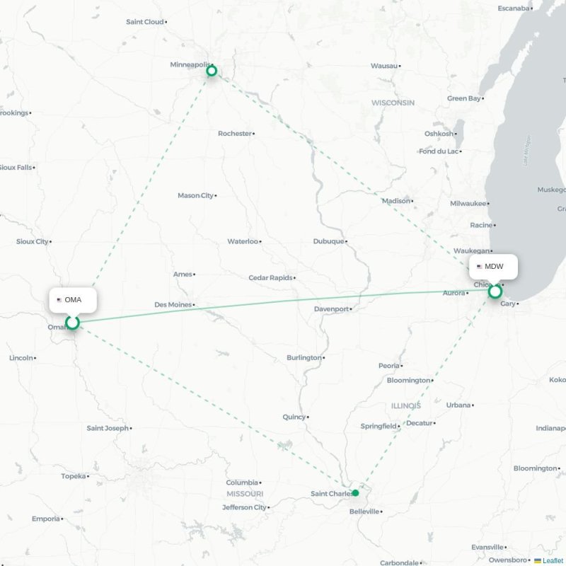 OMA - MDW route map