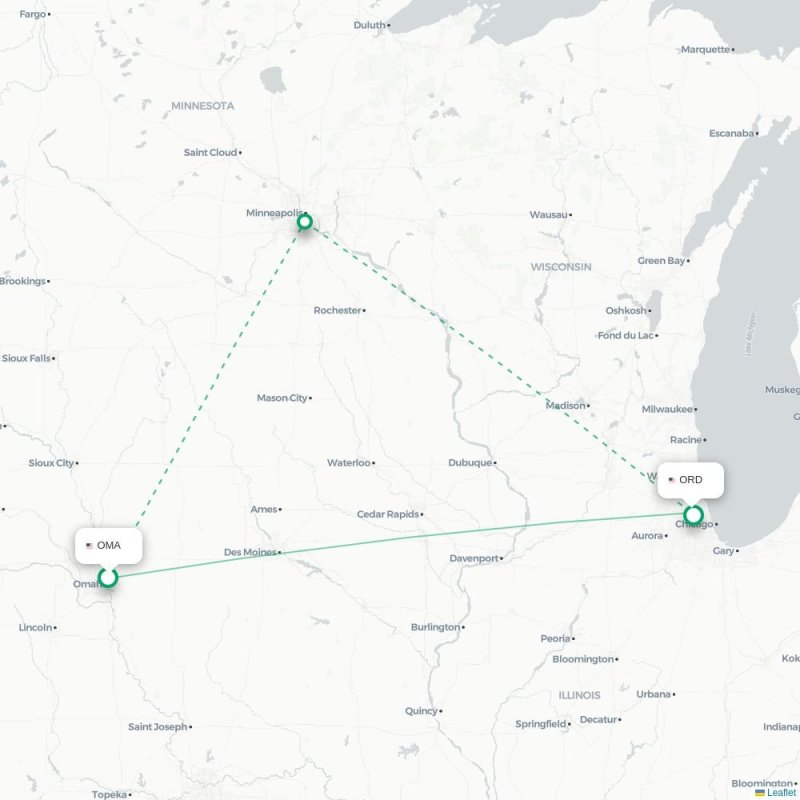 OMA - ORD route map