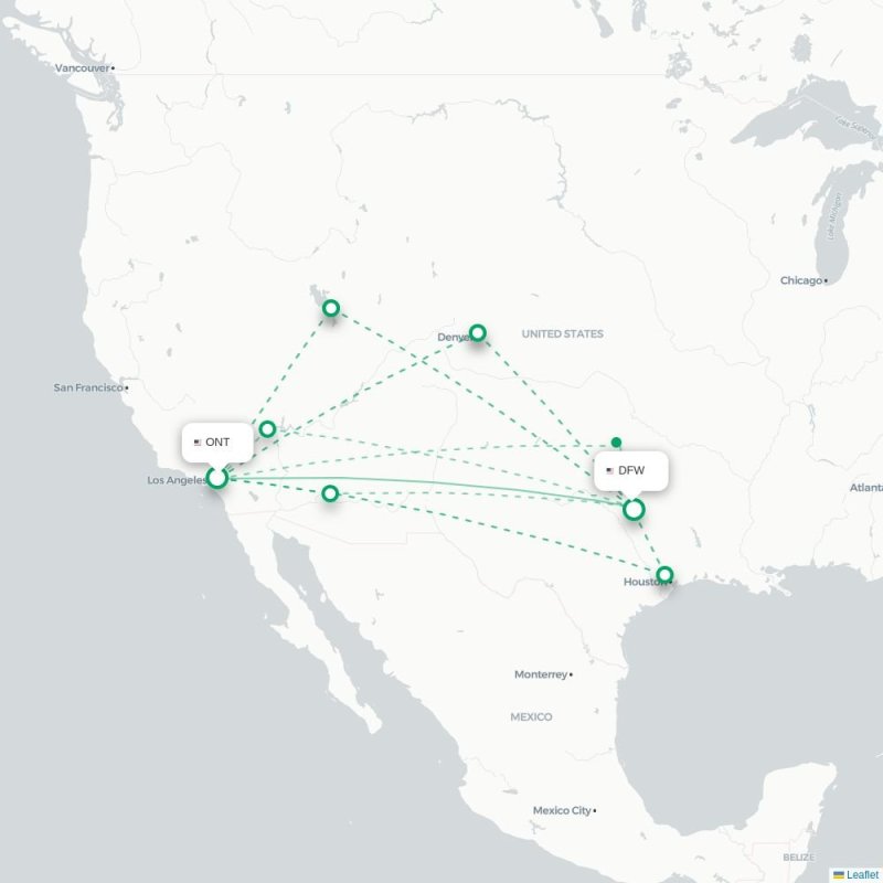 ONT - DFW route map