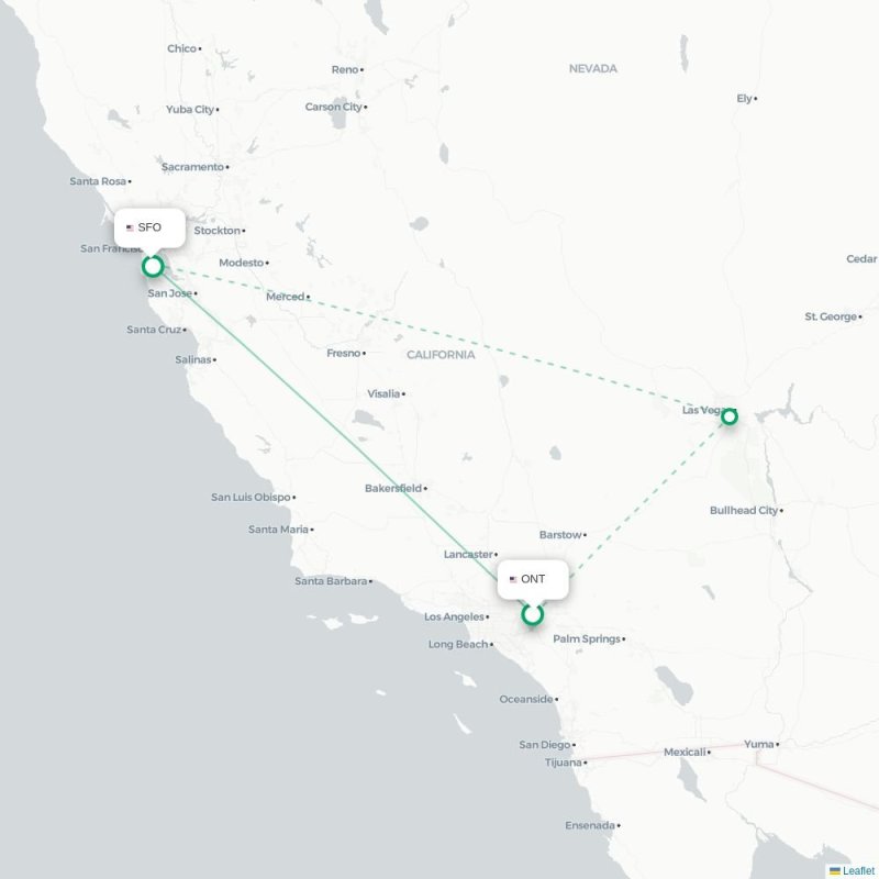 ONT - SFO route map