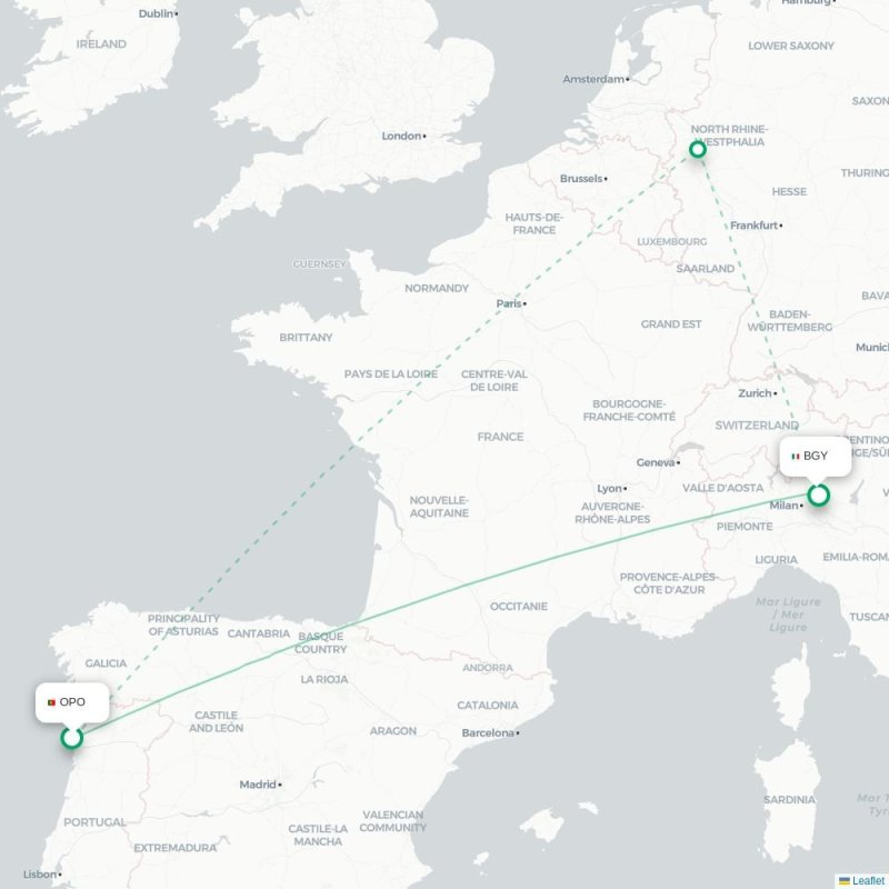 OPO - BGY route map