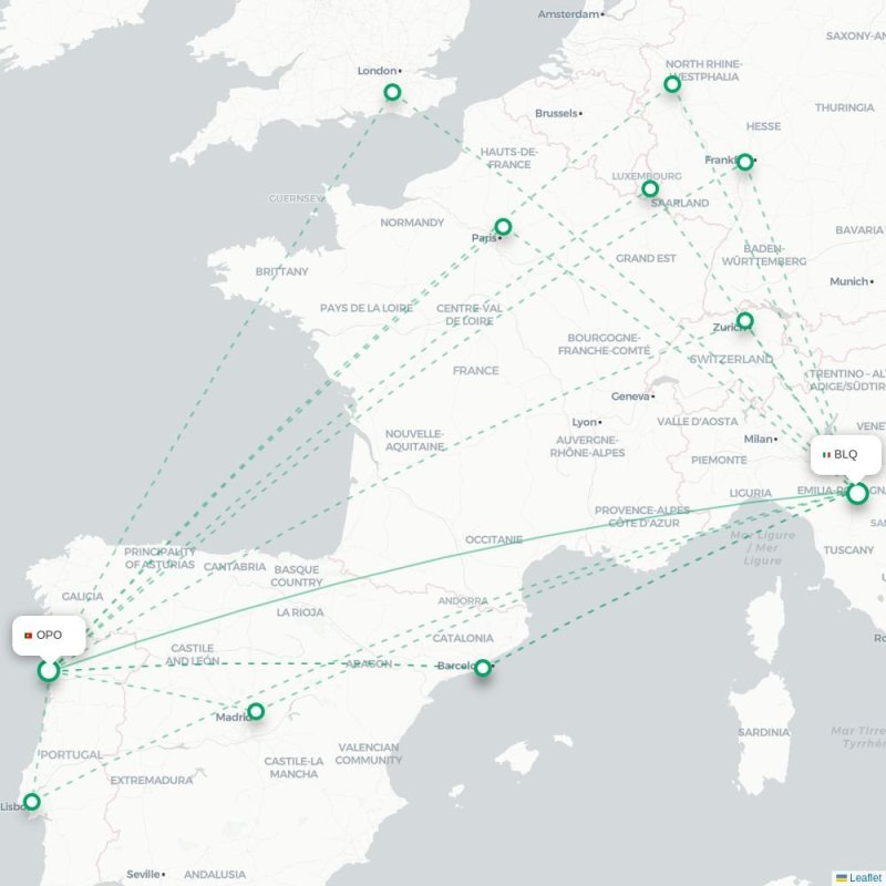 OPO - BLQ route map