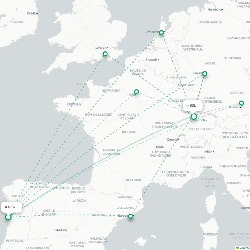 OPO - BSL route map