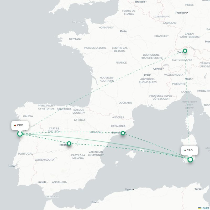 OPO - CAG route map