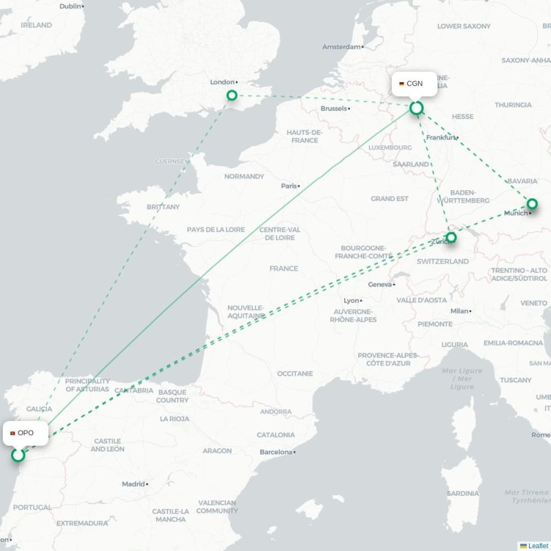 OPO - CGN route map