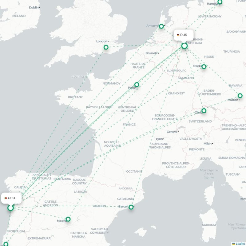 OPO - DUS route map