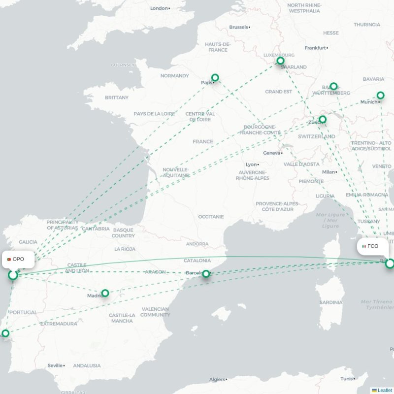 OPO - FCO route map