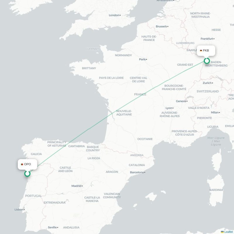 OPO - FKB route map