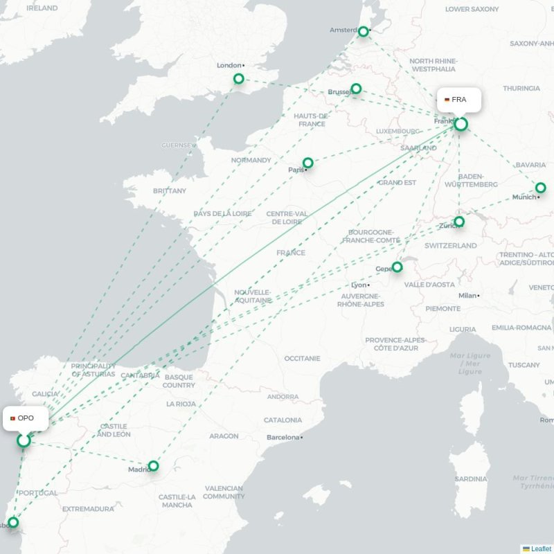 OPO - FRA route map