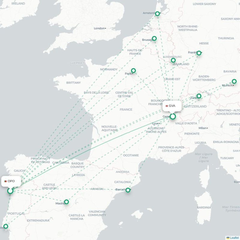OPO - GVA route map