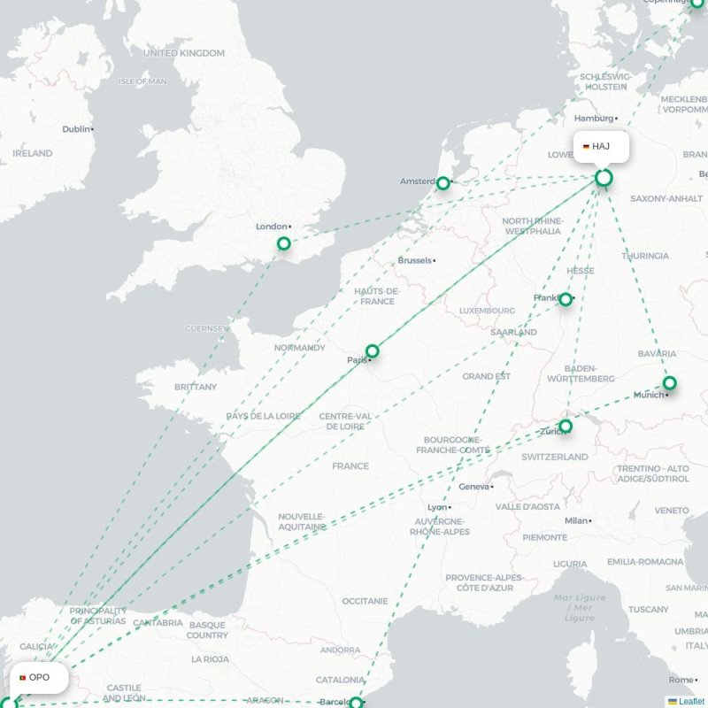 OPO - HAJ route map