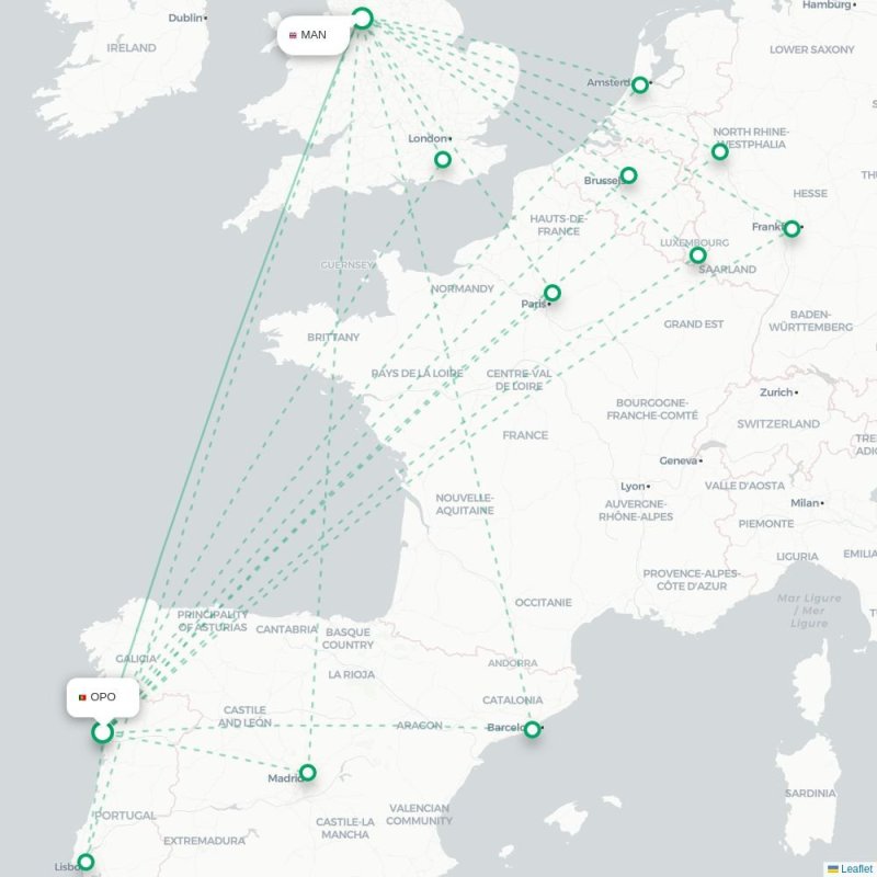 OPO - MAN route map