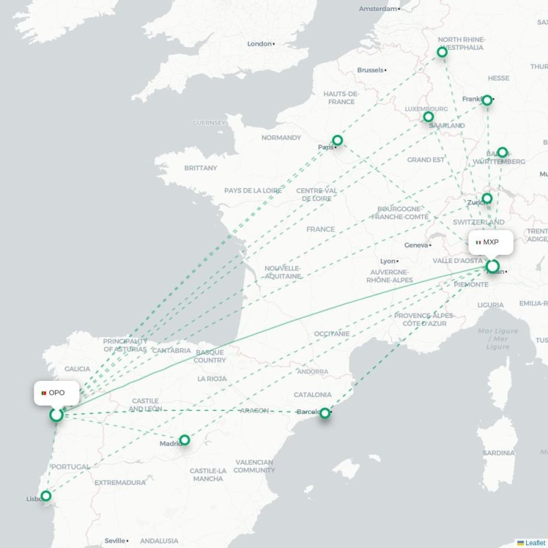 OPO - MXP route map