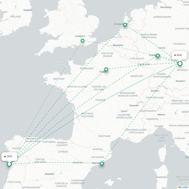 OPO - NUE route map